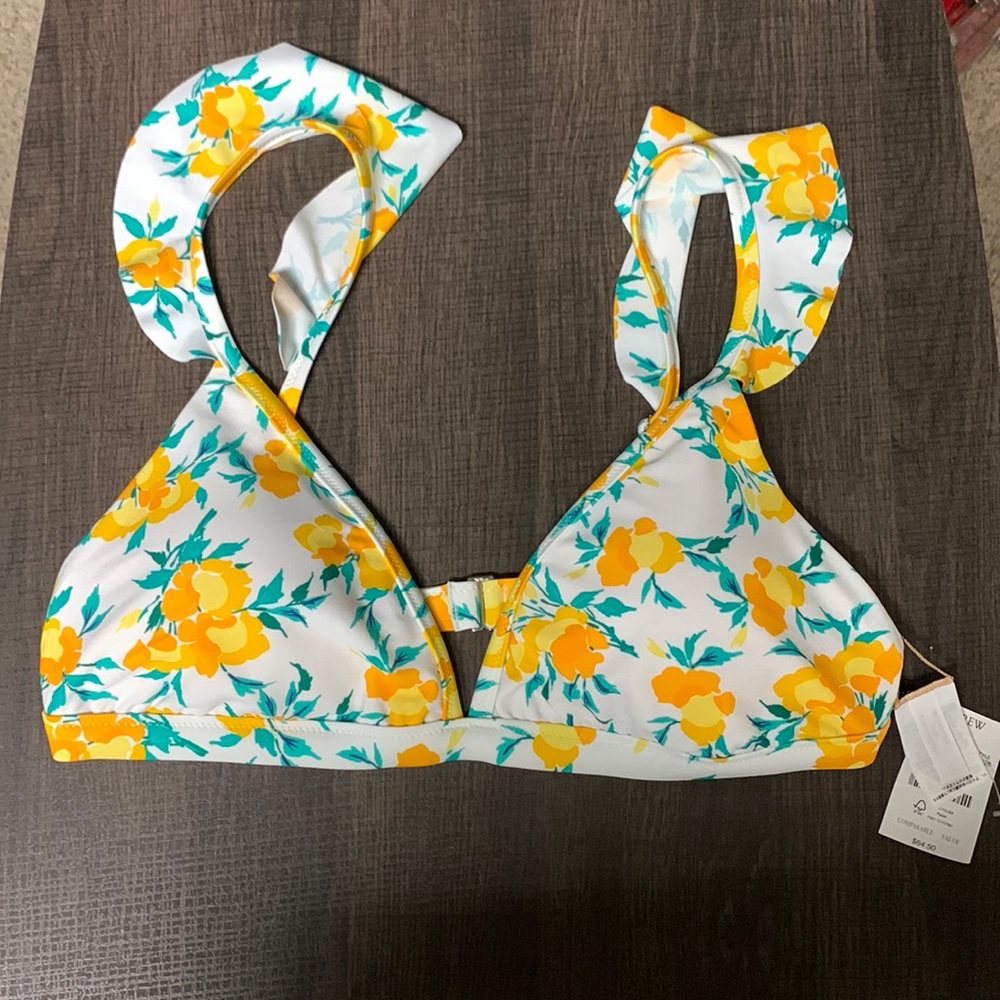 J Crew White Floral Bikini Top Flutter